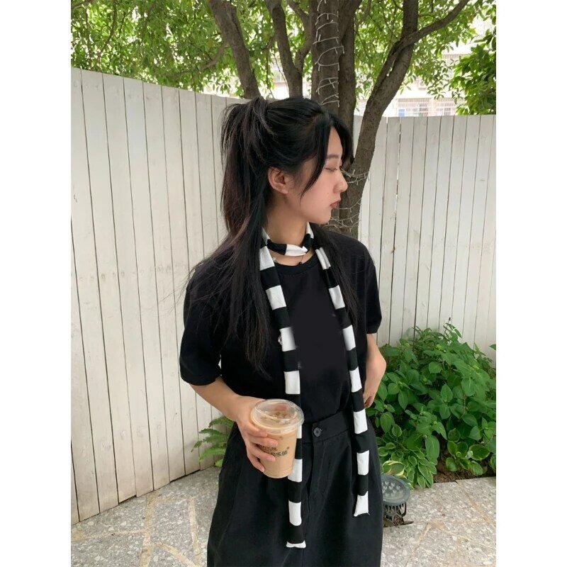 Lady Goth Harajuku Mát Scarve Y2k Cô Gái Phong Cách Sọc Dài Dệt Kim Khăn Quàng Cổ Thời Trang Vải Unisex Đường Phố Cổ Khăn Quàng