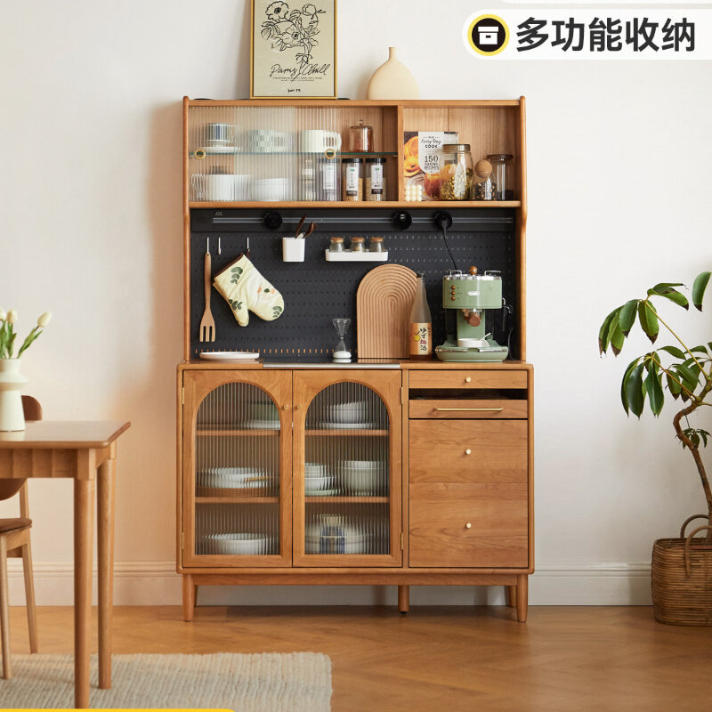 Solid Wood Sideboard Modern Light Luxury Cherrywood Tea Cabinet Dining Room Locker Multi-Functional Kitchen Cupboard