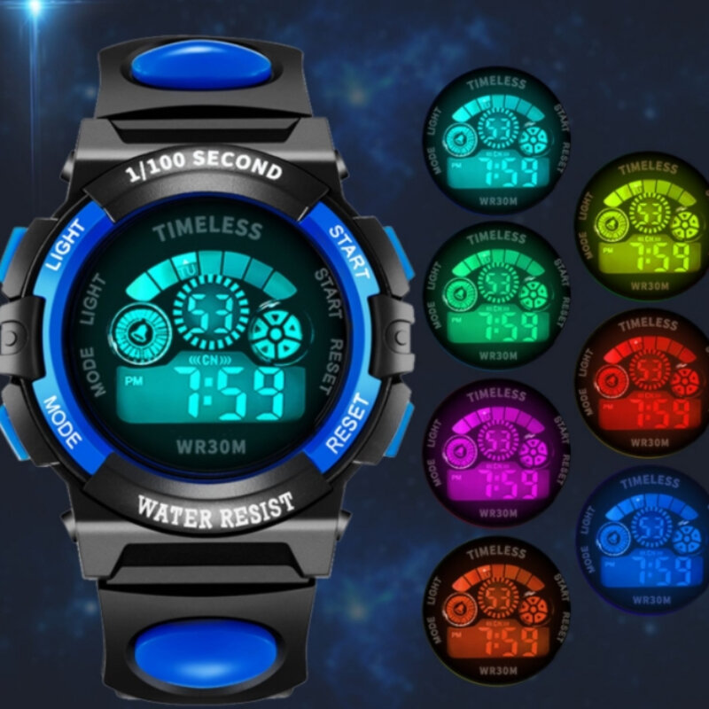 Jam tangan anak elektronik, arloji warna bercahaya tahan air multi-fungsi Alarm jam untuk anak laki-laki dan perempuan