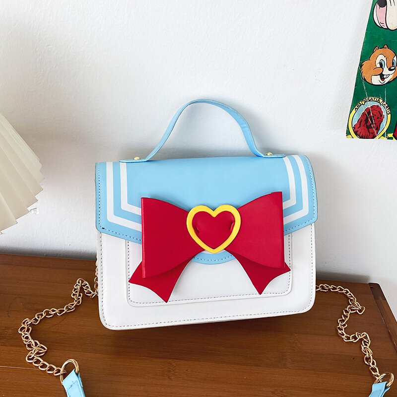 Bolsa de couro PU com corrente para mulheres, Sailor Moon, forma de terno, bolsa de ombro, tiracolo, pequena, linda, verão