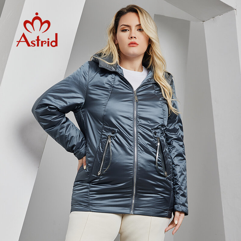 Astrid jesienno-zimowa kurtka damska długa, cienka bawełna drukowana kaptur ciepła watowana płaszcz z kapturem Plus Size odzież damska nowość w odzieży wierzchniej