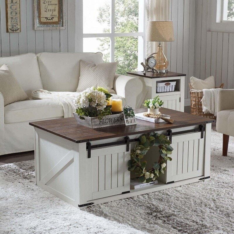 Mesa de centro con ranura deslizante para sala de estar, mesa de cóctel de madera con espacio de almacenamiento doble, 48"