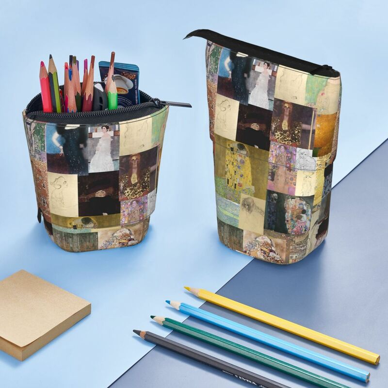 Klimt Collage Pen Box Student School Rits Pen Tas Kind Briefpapier Tas Pencase Verticale Intrekbare Etui