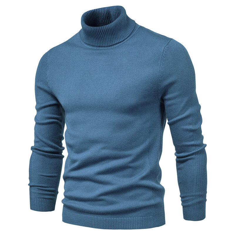 Suéter informal de cuello alto para hombre, Jersey cálido ajustado de calidad sólida, grueso, Tops, 2022