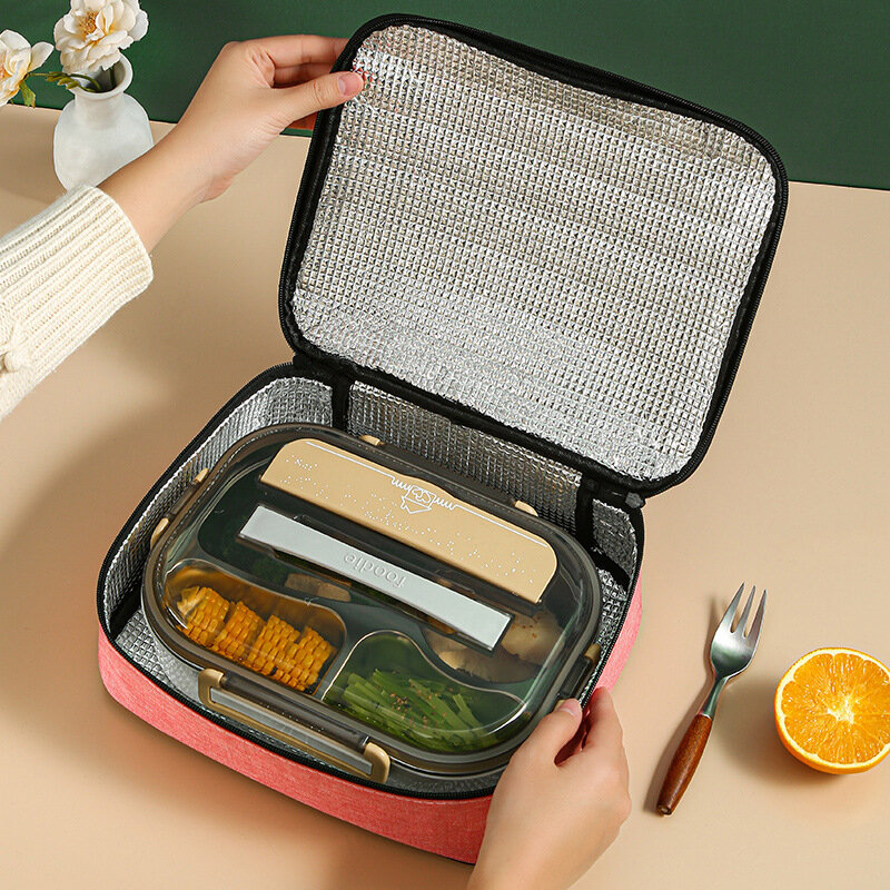 Vierkante Dikker Thermische Lunch Bag Bento Box Voedsel Carrier Geïsoleerde Koeler Opbergzakken Grote Ice Pack Picknick Pouch Vrouwen Lunchbag