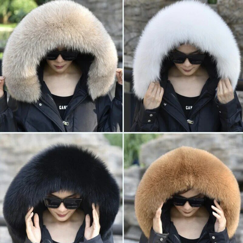 Real Fox Fur Collar Winter Hood Trims Fur Decor Shawl For Coat Parkaks Women Warm 100% Furry Fur Scarf Luxury Female Scarves