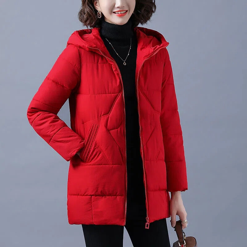 Abrigo de algodón con capucha para mujer, chaqueta holgada de longitud media, gruesa, M438, 2023