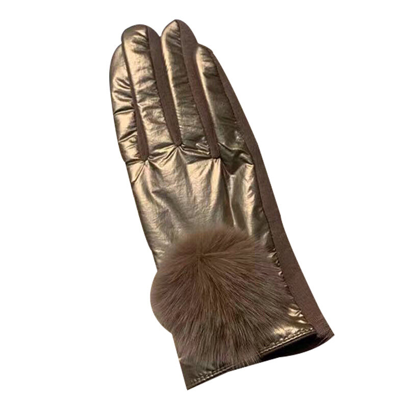 Gants brillants coupe-vent pour femmes, mitaines à la mode Pom Pom, gants chauds pour le cyclisme et la conduite, cadeau de noël pour étudiantes, T66