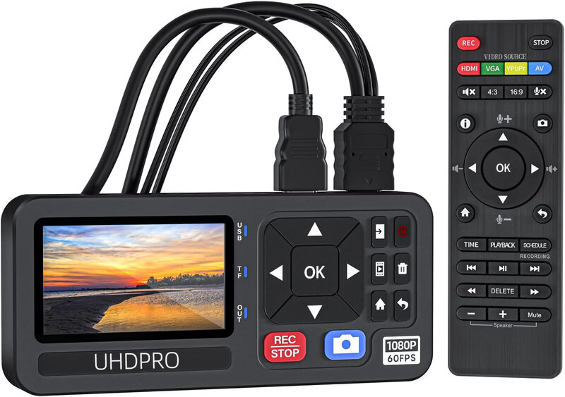 Caja de captura de vídeo HD 1080P 60FPS, convertidor de vídeo a Digital con pantalla de 3 ", 4K HDMI/CVBS/VGA/YPBPR, entradas de captura de grabadora de vídeo