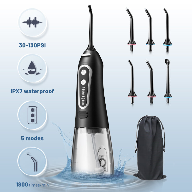 Irrigador Oral Recarregável USB, Water Flosser, Portable Dental Water Jet, Tanque de água 300ml, Dentes à prova d'água Cleaner para Oral Care