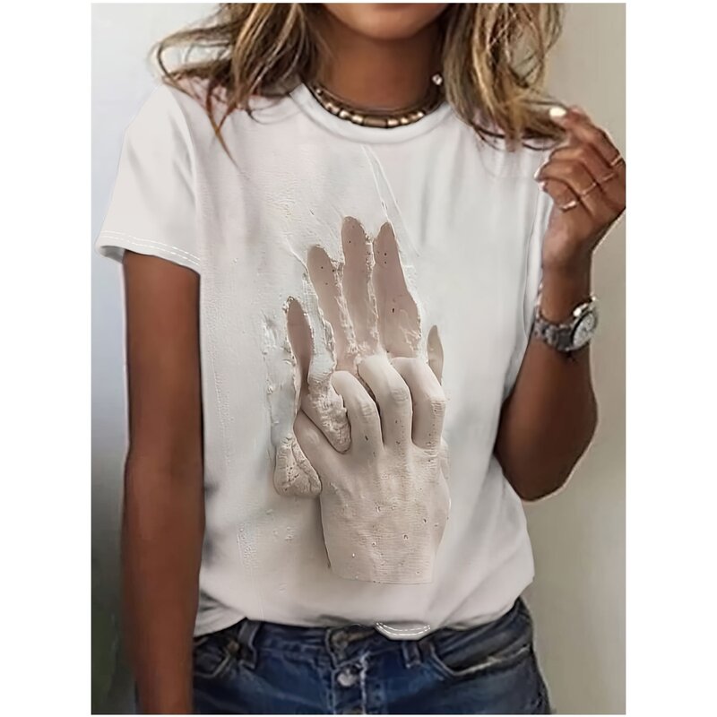 Женская футболка, летняя модная повседневная футболка с коротким рукавом, свободная дышащая микро эластичная футболка с круглым вырезом, женская одежда, футболка