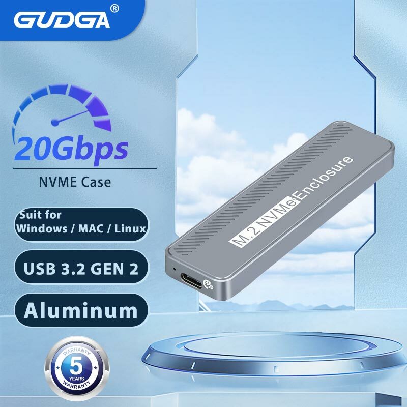 20Gbps NVME Enclosure USB 3.2 GEN 2 Aluminum Alloy For MAX 4TB 2230/2242/2260/2280 NVME SSD M/ B +M Key Windows Macbook