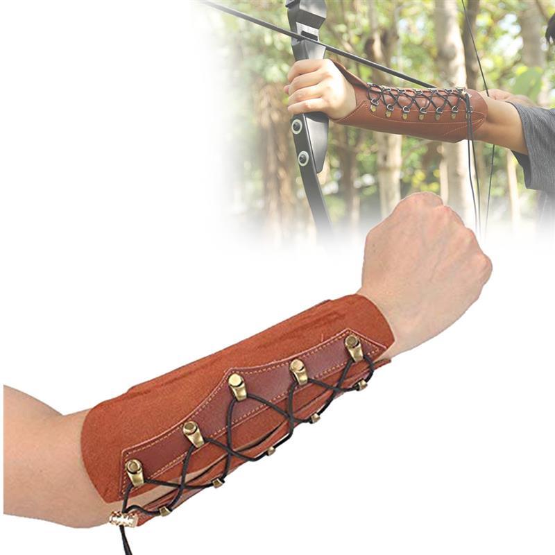Laços de couro marrom para arco e flecha, protetor pulseira, arco de caça, seta acessórios, ferramenta para proteger o braço guarda