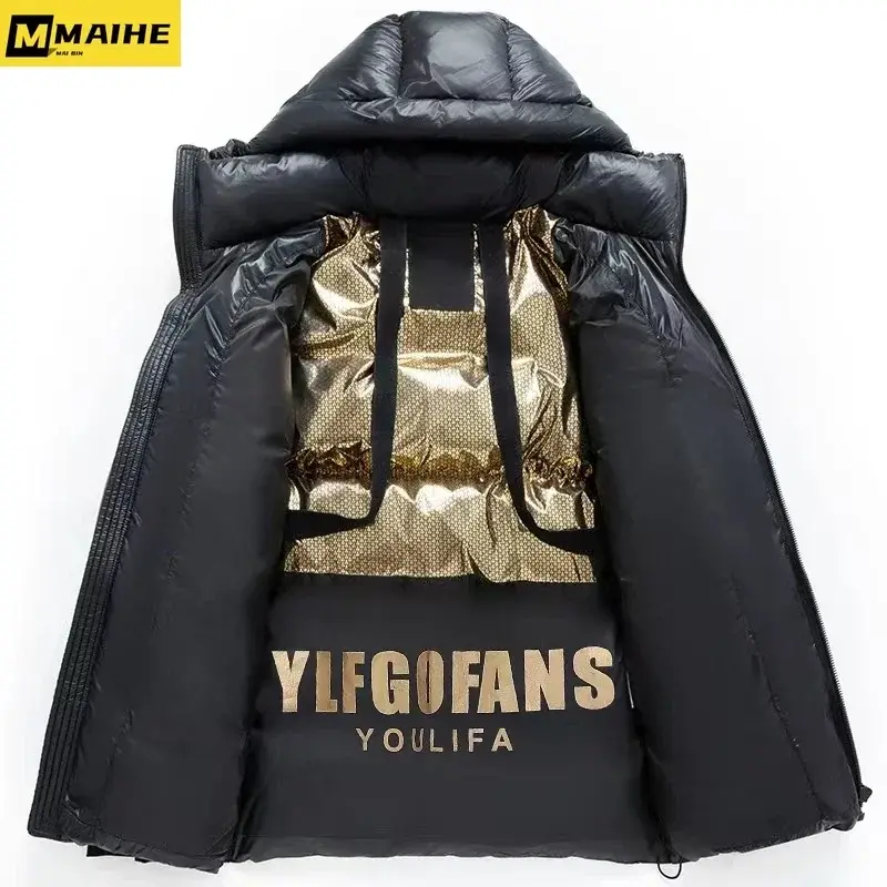 Высококачественная уличная куртка с капюшоном из хлопка, мужская и женская короткая куртка черного и золотого цвета, зимняя плотная теплая Модная Женская Роскошная куртка