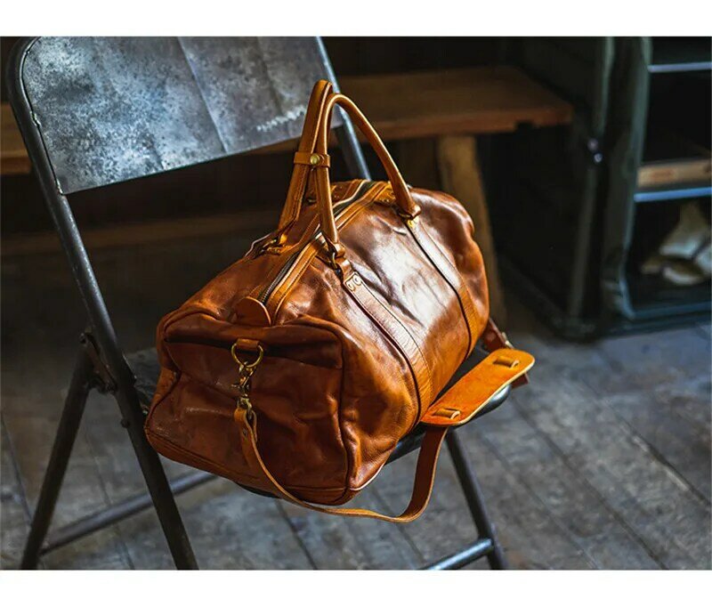 Vintage-mode luxus echtem leder herren reisetasche outdoor wochenende große kapazität umhängetasche echt rindsleder frauen handtasche