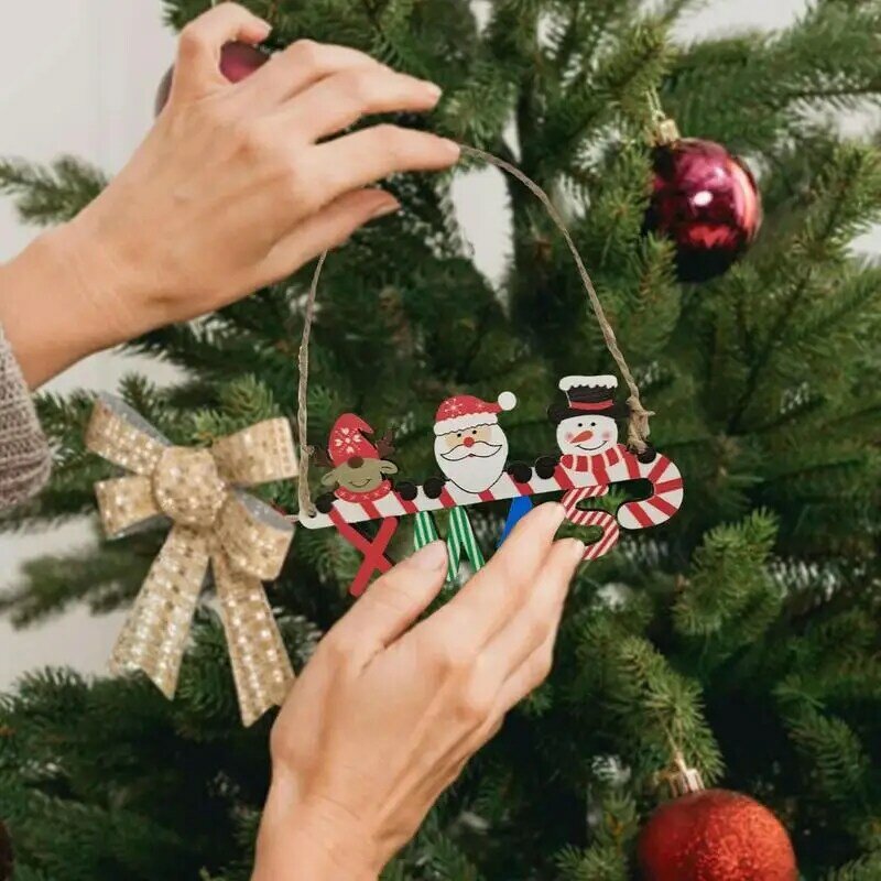 Ornamen Natal kayu potongan huruf kayu berongga untuk liontin pohon Natal tag hadiah liontin tag hadiah liontin Bauble rusa kutub