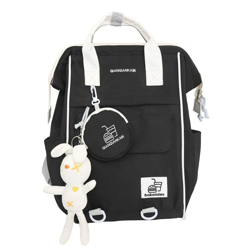 Ransel sekolah gaya Korea mode gadis dengan mainan Set 2 buah tas buku lucu untuk wanita tas punggung nilon Kawaii tas perjalanan