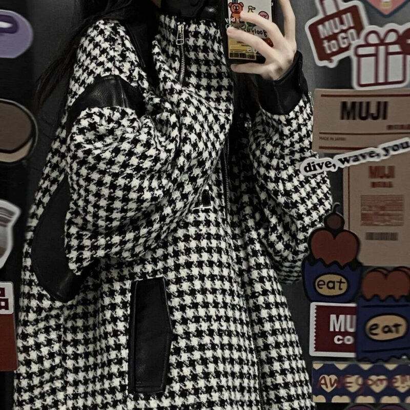 Qianniao-abrigo a cuadros para mujer, chaqueta informal versátil de empalme suelto, Top de marca de moda, primavera y otoño