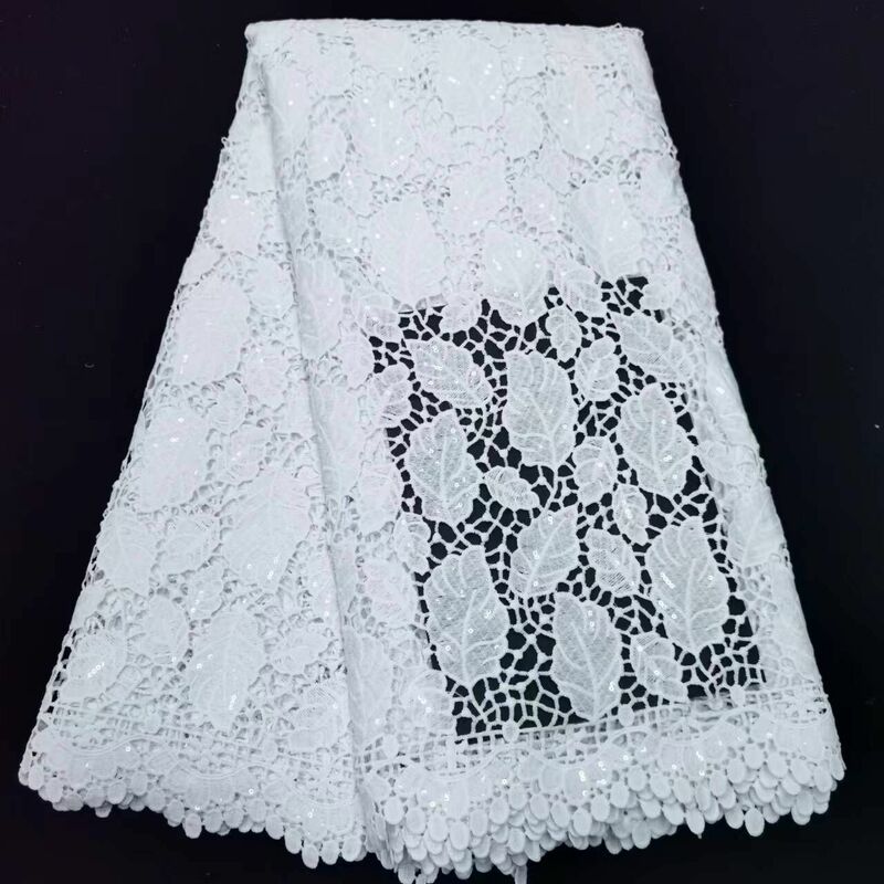 Biała koronka afrykańska tkanina wysokiej jakości nigeryjski francuska z cekinami koronkowa tkanina 5 jardów materiał na wesele sukienka