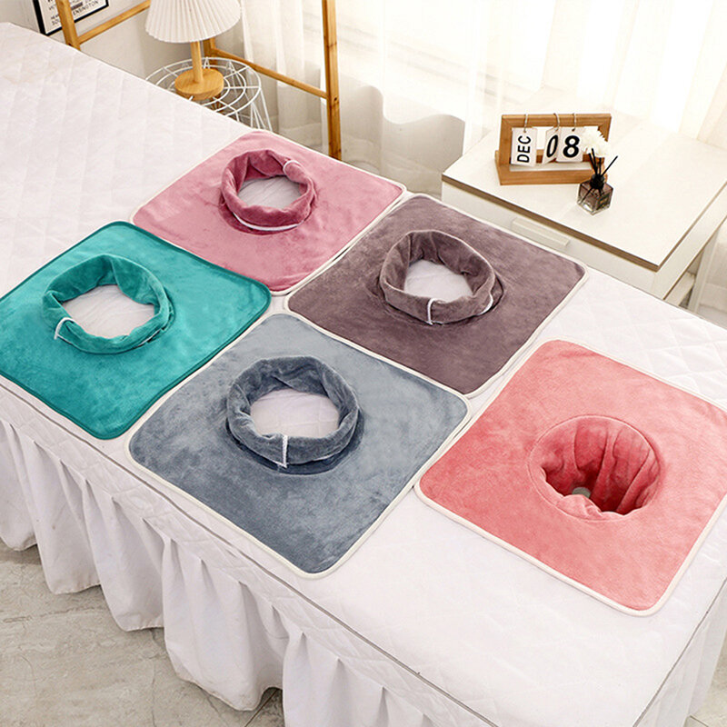 Table de massage spa de beauté épaissie, serviette de visage avec trou, lit bandana, 35x35cm