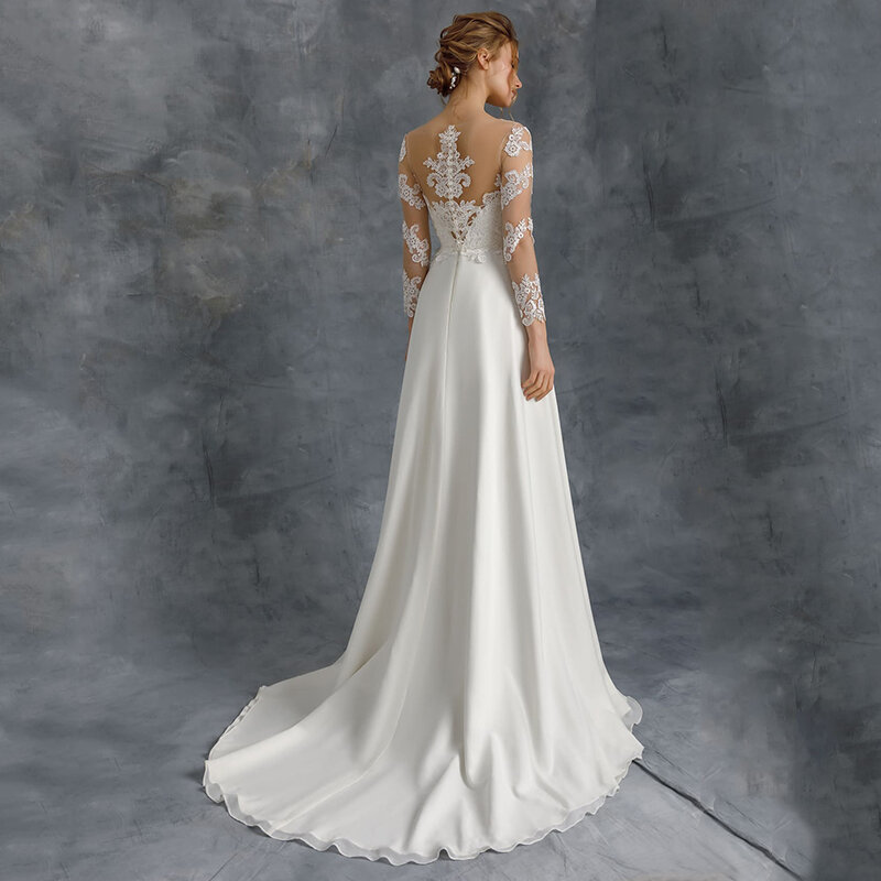 ชุดแต่งงานแขน3/4แบบ2022ชุดคลุมชุดแต่งงานคอกลมผ้าชีฟองยาวผ้าชีฟองงานตัดเย็บตามสั่ง