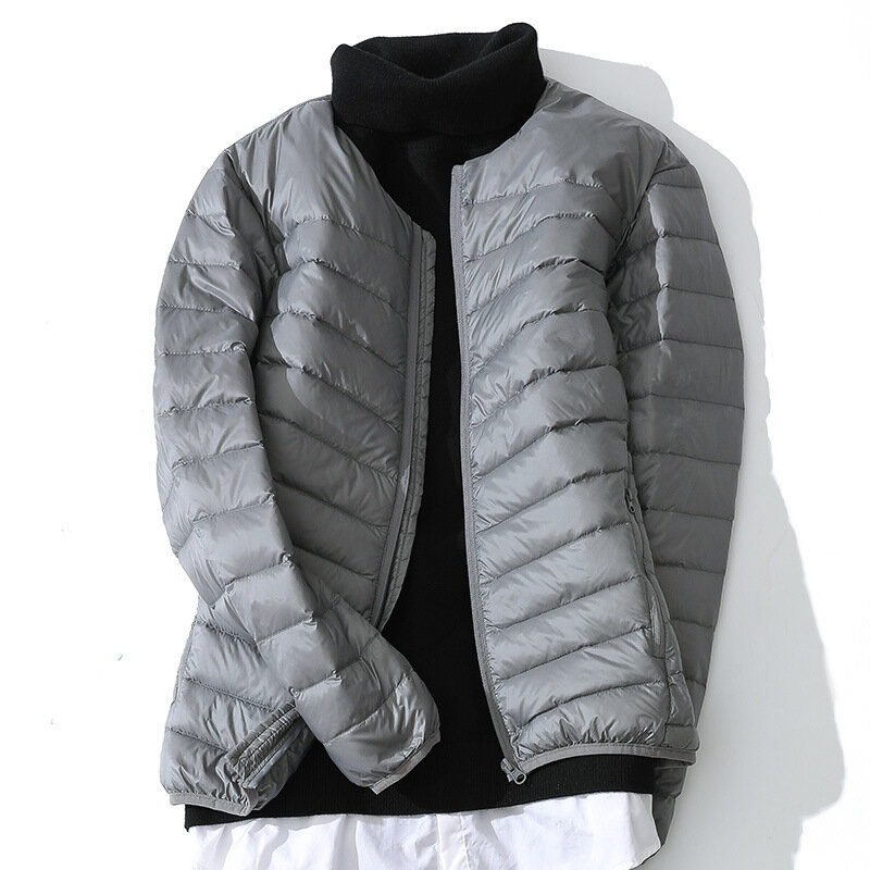 Mantel hangat untuk pria, jaket Luaran parka ukuran besar ramping pendek musim gugur musim dingin baru 2024, jaket bebek putih Ultra ringan tipis