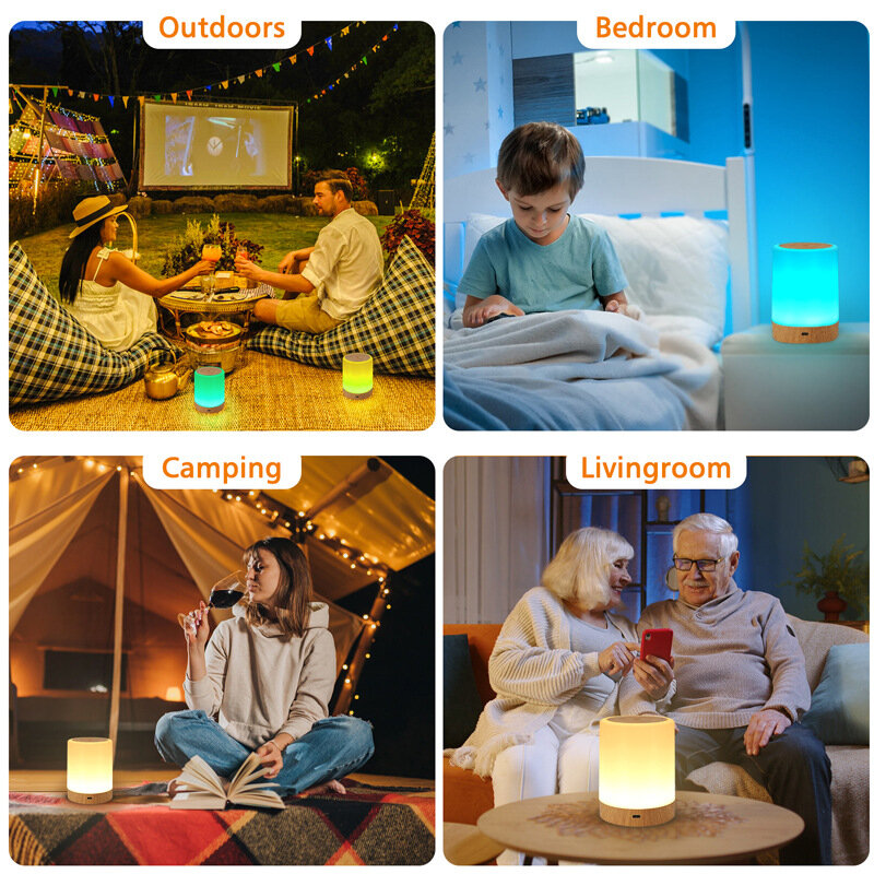 Lampu meja Mini Sensor sentuh, lampu samping tempat tidur lampu meja portabel, lampu RGB LED, lampu malam kamar tidur, lentera untuk hadiah anak-anak