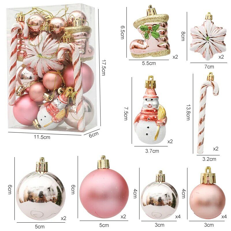 Christmas Tree Balls Hanging Pendant, Candy Cane Pine Cone Ornament Set, Decoração do lar, Ano Novo, 2022, 29 pcs, 20pcs