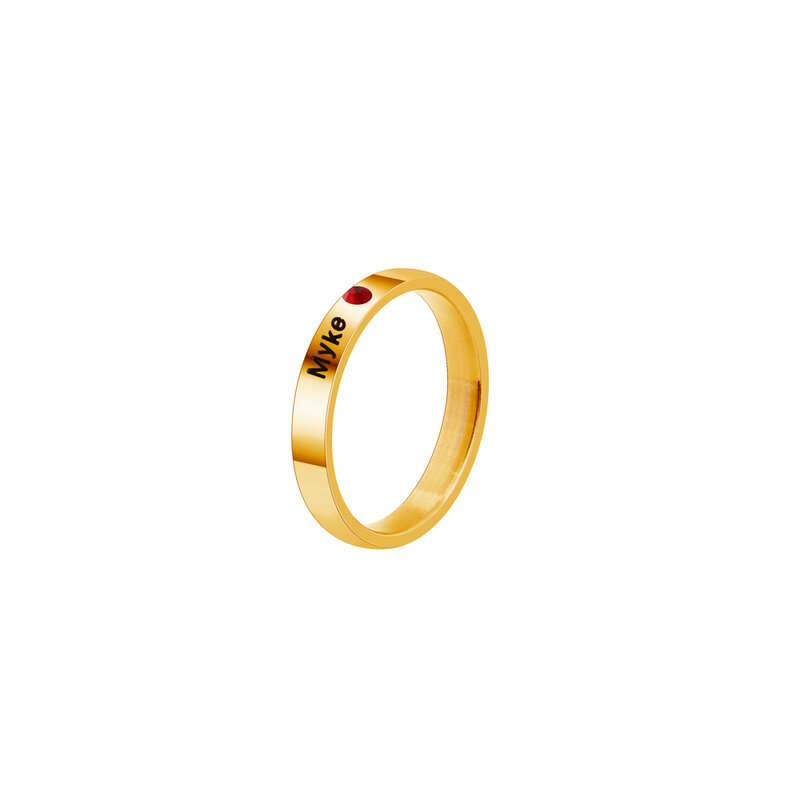Anillo de acero inoxidable con nombre personalizado, anillo de piedra natal personalizado, 3mm de ancho, regalo de joyería personalizada