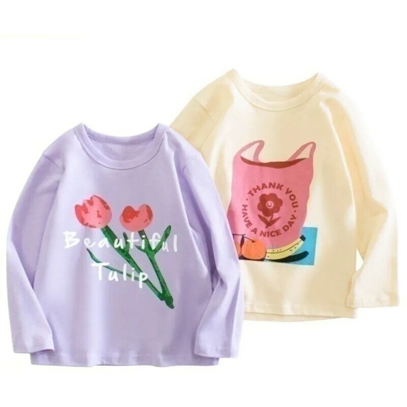 Kids Girls T-shirt 2023 Autumn New Brand Print Long Sleeve Cotton Tops Toddler Baby Boys Tees T-shirt Children's Clothing