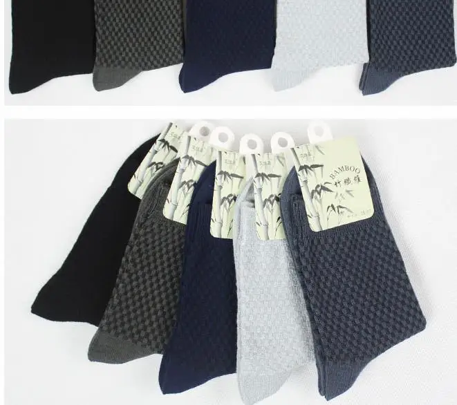 Calcetines estándar de fibra de bambú para hombre, calcetín de Color sólido, informal, de negocios, caja de regalo, 5 pares