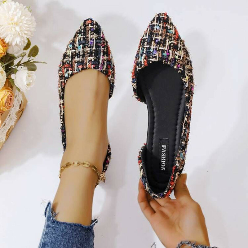 Damenschuhe Frühling Herbst neue Mode flache Schuhe vielseitige spitze Zehen weichen Boden flache lässige französische Stil elegante Schuhe