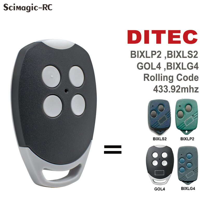 Ditec-Controle Remoto para Porta da Garagem, Portão, BIXLS2, BIXLP2, BIXLG4, 433,92 MHz