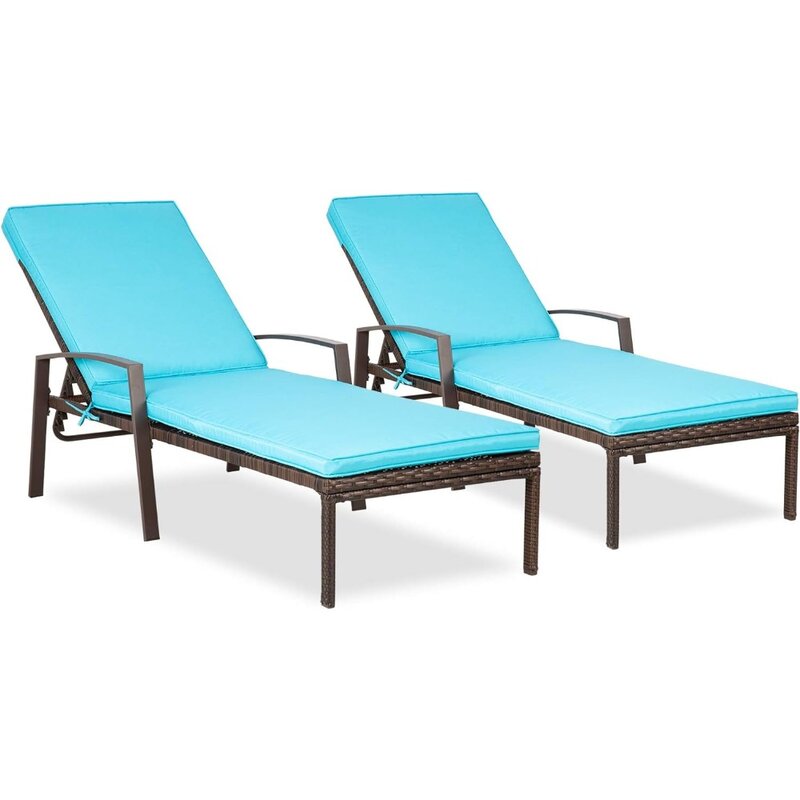 Rattan e Steel Frame Lounge Chair Set, PE Almofada, Cadeira da piscina para quintal Porch, Garden Poolside, Tiffany, 2 pcs