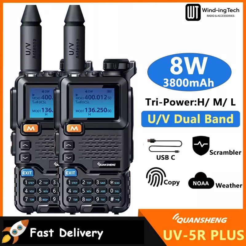 Quansheng UV 5R Plus Walkie Talkie 8W Type-C Two Way Radio Dual-Band UHF/VHF Station K5 Receiver Ham Wireless Set Long Range K6