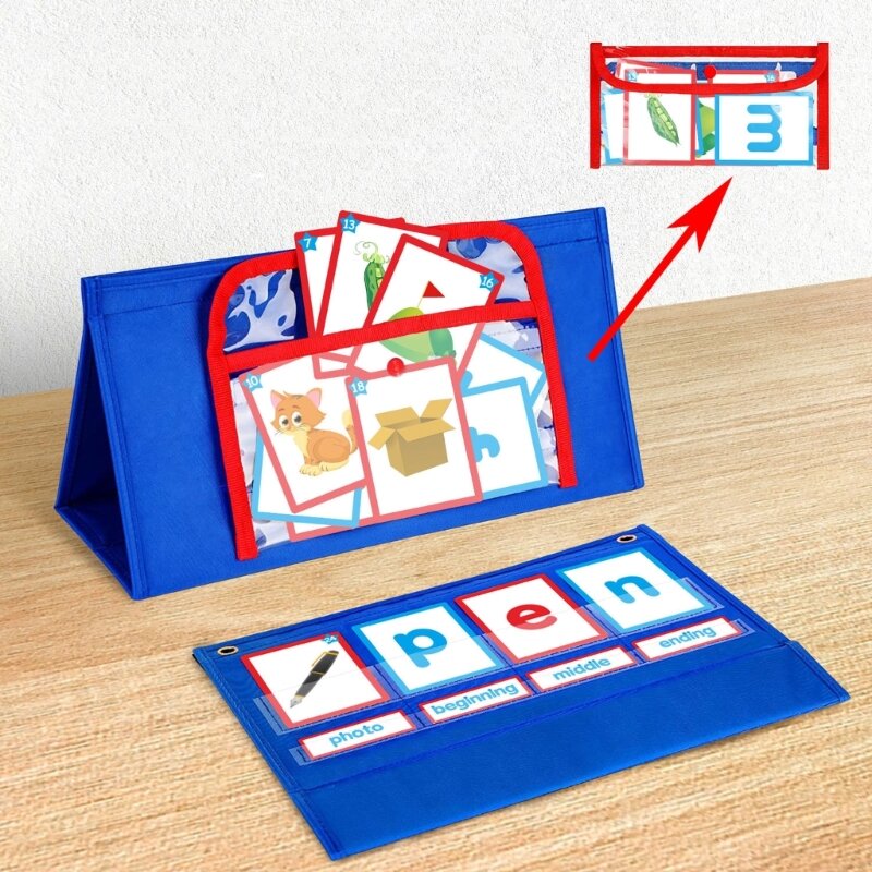 16FB CVC Word Builder Desktop Pocket Chart Tent Cards Set Phonics Games Cards