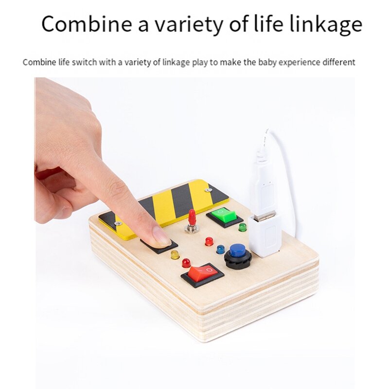 Mainan kayu papan sibuk Montessori bayi, papan mainan lampu LED dengan kendali saklar, aktivitas perjalanan, permainan anak untuk balita 2-4 tahun