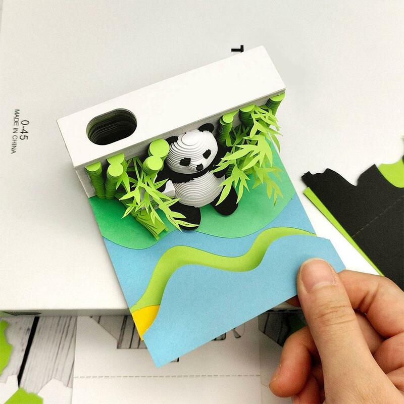 Panda Model Omoshiroi Block 3D Notepad Mini Panda Paper Model Memo Pad Block Notes Offices Paper Notes For Planning T8Q0