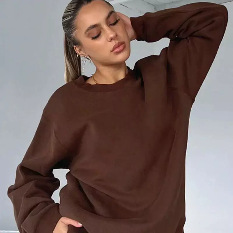 Yoga Tops Women Clothing Crew Neck Pullover Comfortable Simplicity Solid Color Crew-neck Pullover Long-sleeved Hoodie Casual Top