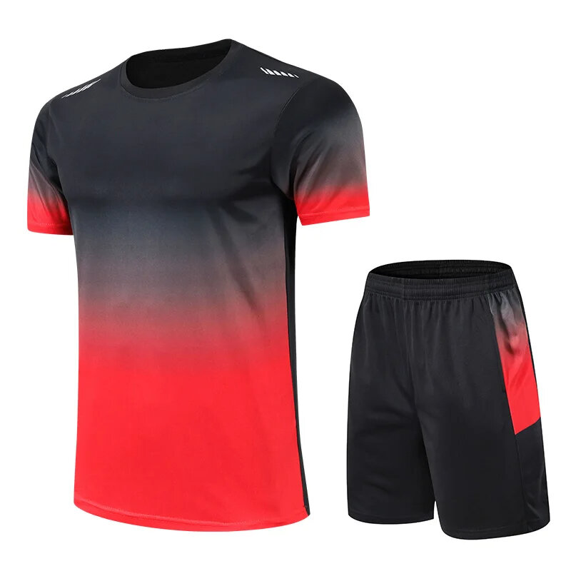 2024 nuevo verano ropa deportiva para hombre con estampado de gradiente de bádminton, camiseta para correr al aire libre, traje deportivo corto transpirable para hombre