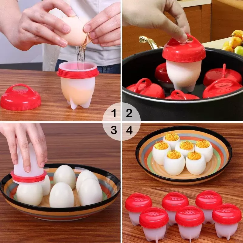 6-1 buah/set alat masak telur poackers silikon antilengket ketel masak Pak rebus cetakan cangkir pengukus peralatan dapur
