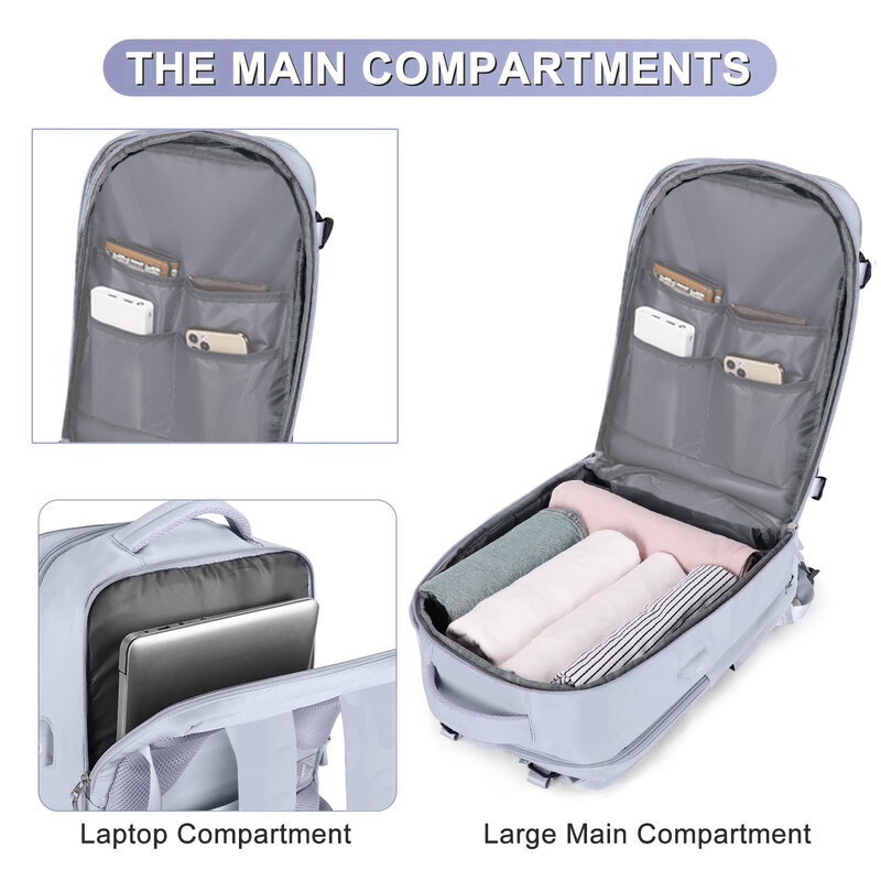Mochila de Viagem Impermeável para Homens e Mulheres, Airline Aprovado Laptop Mochila Escolar com Compartimento de Sapato, 15.6"