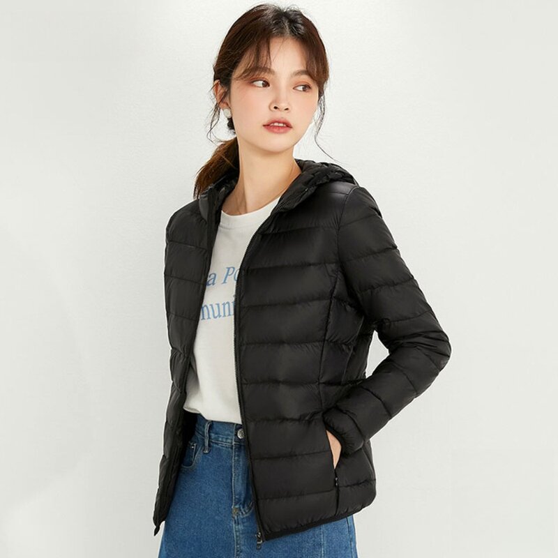 여성용 다운 재킷 후드 코트, 2023 90% 화이트 덕 다운 재킷, 따뜻한 초경량 휴대용 퍼퍼 코트, 가을 겨울
