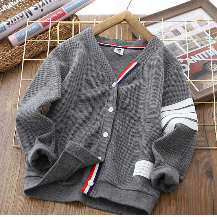 Boys' Cardigan Coat Spring and Autumn Medium and Big Children  New Casual Top Korean Super Hot Knitwear Western Style