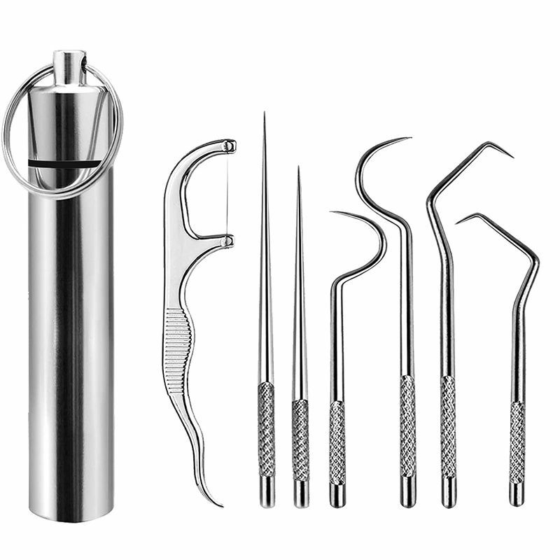 Stainless Steel Toothpick Set Tooth Flossing Reusable Toothpicks Portable Toothpick Floss Teeth Cleaner Oral Cleaning