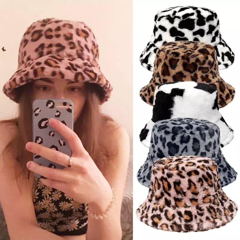 INS-Chapeau de poisson à motif imprimé léopard pour femme, optique souriante, vache, pot, casquettes melon polyvalentes, mode automne et hiver