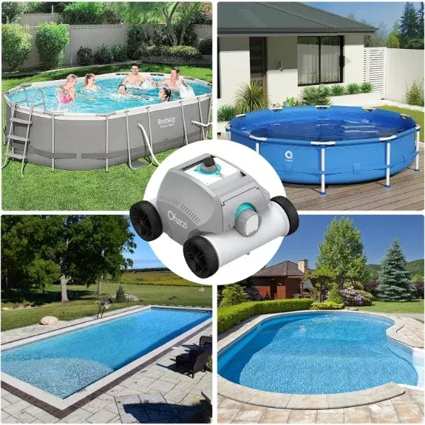 Ofuzzi-Cyber sem fio Robotic Piscina Cleaner, Max 120 minutos Runtime, Self-Parking, vácuo piscina automática para todos acima e no chão