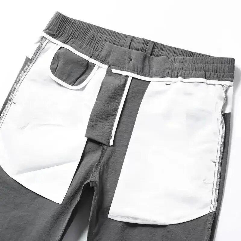 Pantalones informales con bolsillos para hombre, ropa cómoda con cintura elástica y cordón, Color sólido, verano, 2024