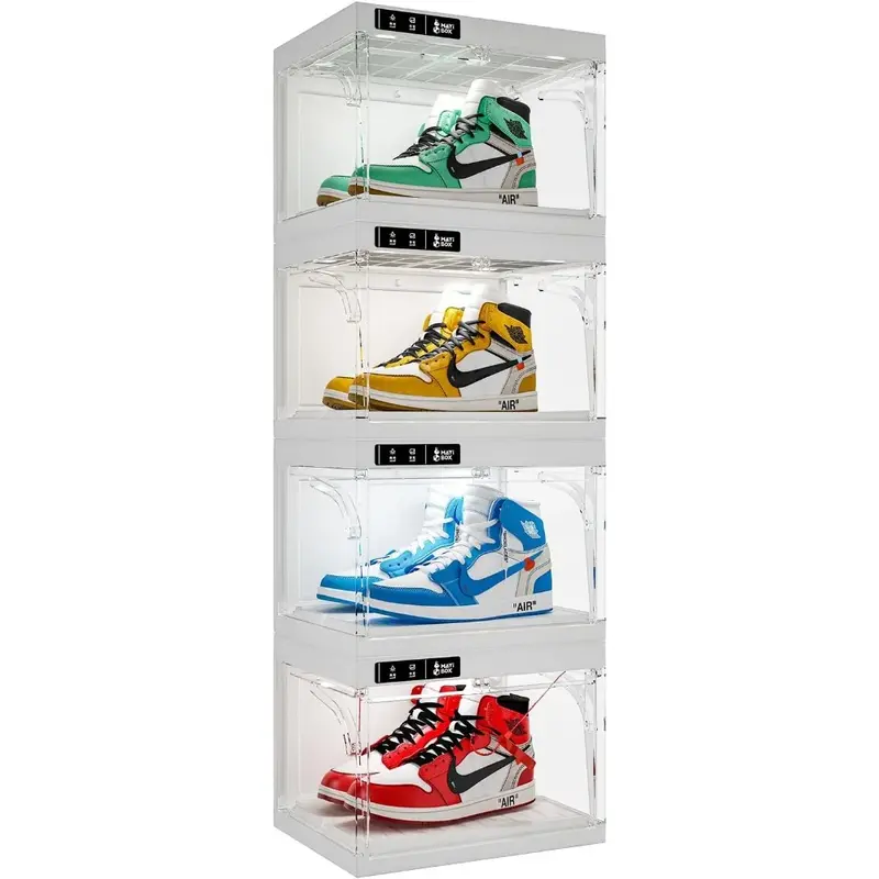Organizador de zapatos con Apertura automática, caja de almacenamiento de zapatos, estante blanco, muebles para el hogar, armario para sala de estar, 4 paquetes