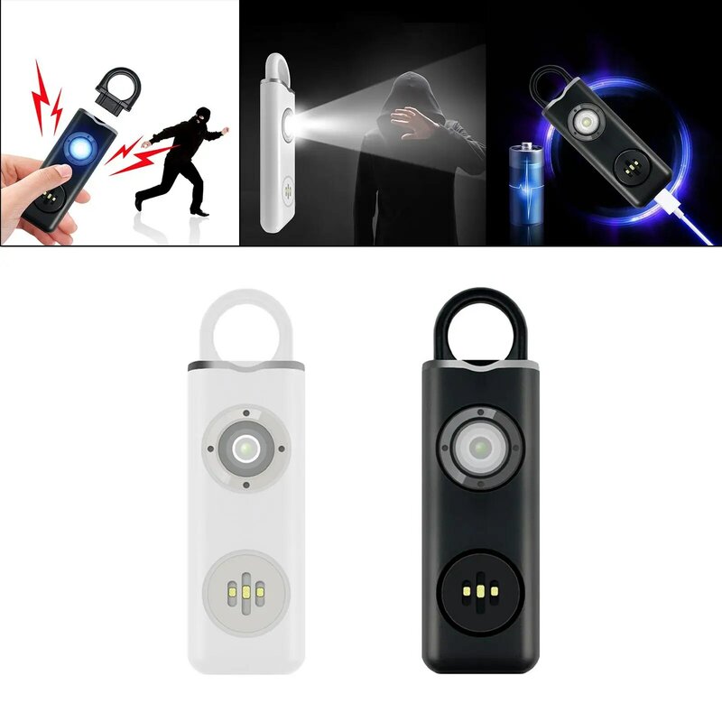Alarme pessoal com lanterna LED, mosquetão para mulheres, música alta, 130dB